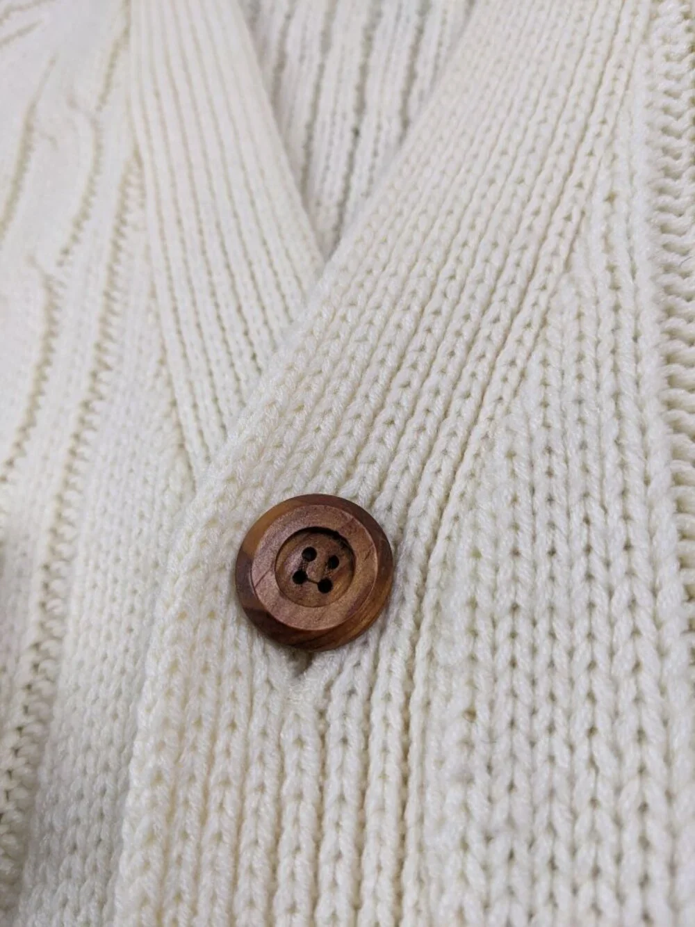 Vintage Gimbels Sweater Cardigan Cable Knit Fisherman Raglan Ivory Mens Large